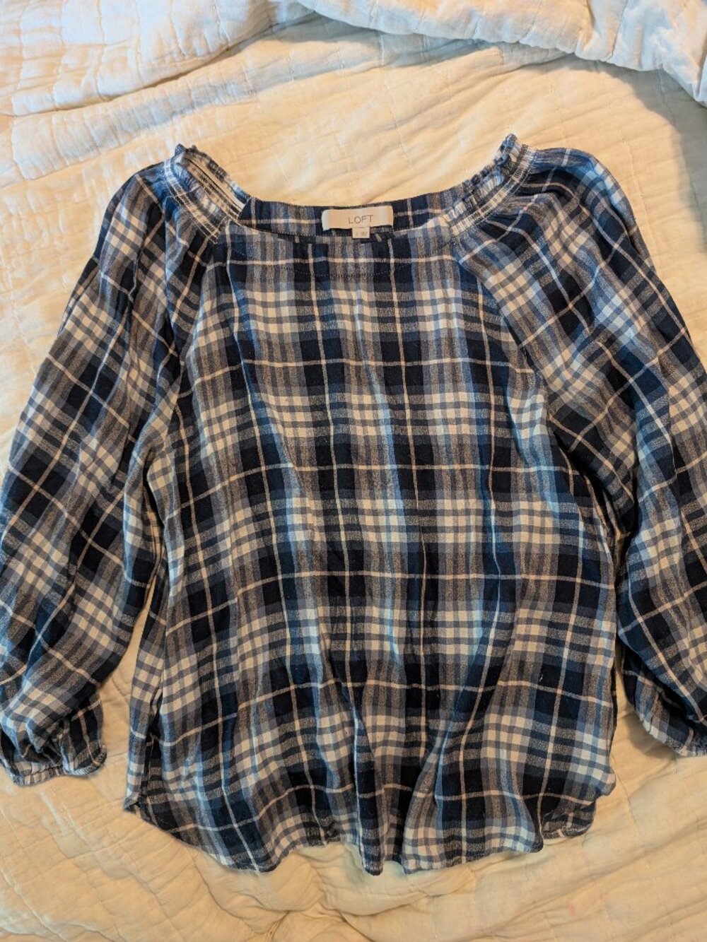Navy blue, plaid, Loft blouse